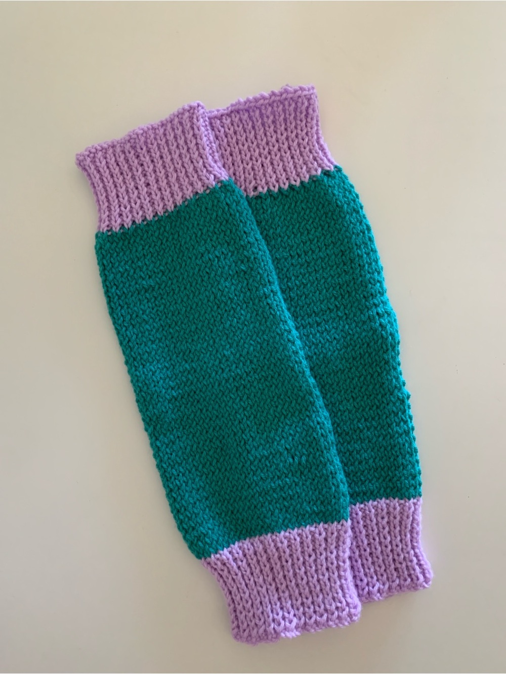 Hand-Knit Leg Warmers in Teal and Lavender